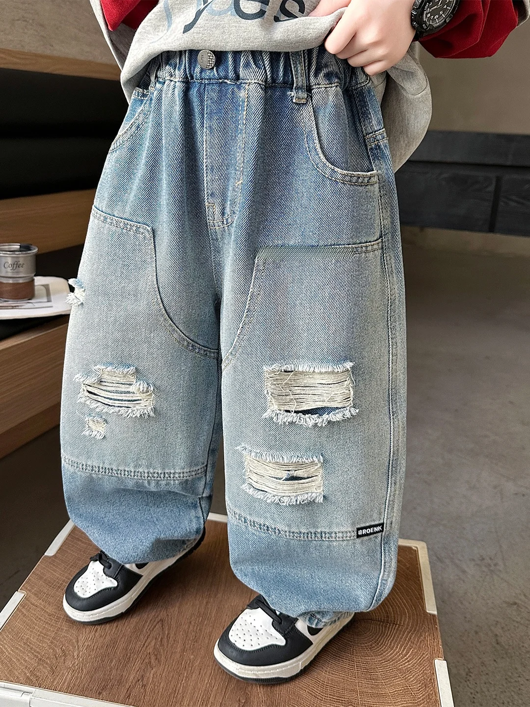 

Trendy Boys' Casual Jeans Spring Autumn High Waist Cotton Denim Pants High Waist Straight Leg Jeans for Teenage Boys