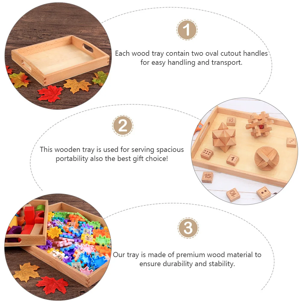 

Wooden Serving Tray Natural Wood Craft Organizer Kids Activity Storage Box Wood Tray Decorative Serving Container