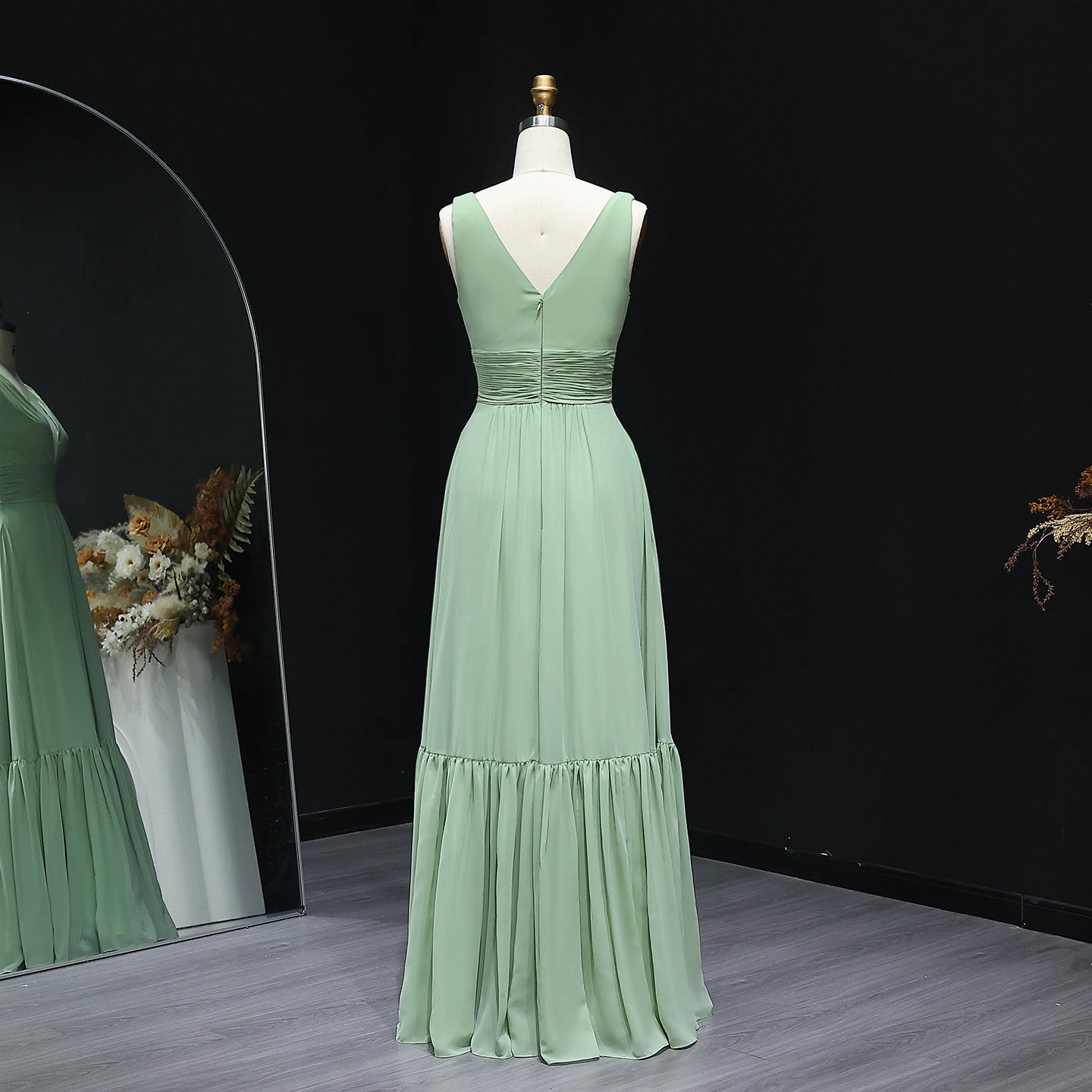 Sharon Said Элегантное зеленое платье подружки невесты с v-образным вырезом и оборками, длинное платье 2025 года для свадебного случая BS263, по индивидуальному заказу
