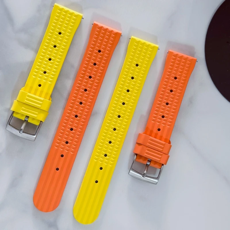 Premium Grade Waffle FKM Watch Band 20mm 22mm Quick Release Fluoro Rubber Waffle Watch Strap For Traditional Diving Watch