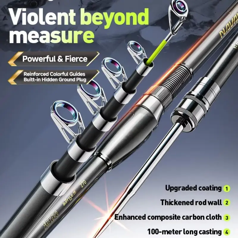

TRY&V SEA CRUSADER Ⅲ Full Carbon 100m Long Cast Super Hard Colorful Guide Alloy Built-in Spike Sea Lure Telescopic Fishing Rod