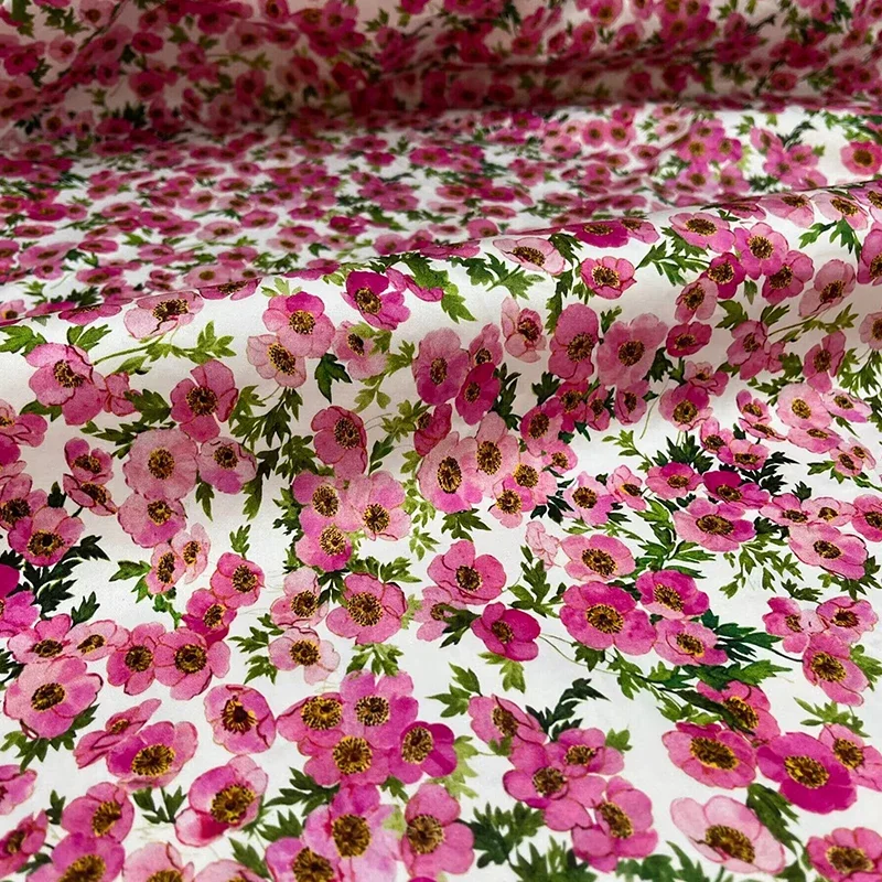 Floral Printing Cotton Poplin Fabric Brand Fashion Design for Dress Clothing Polyester Material Satin Cloth by Meters for Sewing