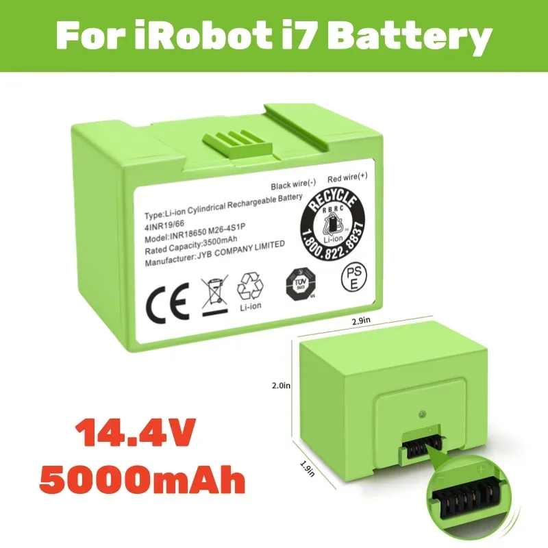 

Замена аккумулятора 14,4 В, 2600 мАч/5000 мАч для iRobot Roomba e и i Series i7+ e5 7150 7550 i3 3150 i3+ 3550 i4 4150 i4+ 4624864