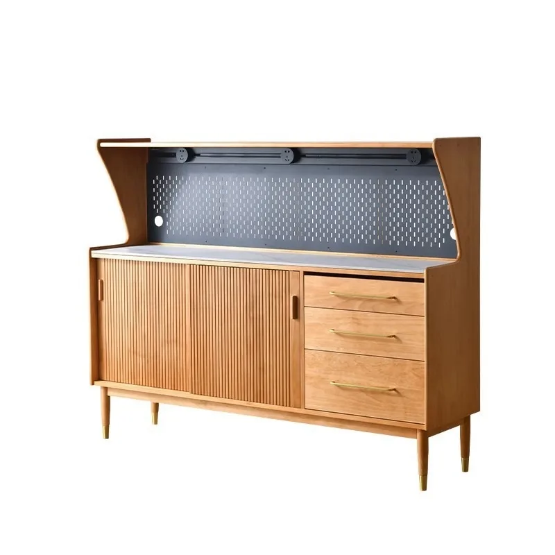 

Nordic side cabinet Solid wood rock slab low Living room side Integrated against the wall Storage