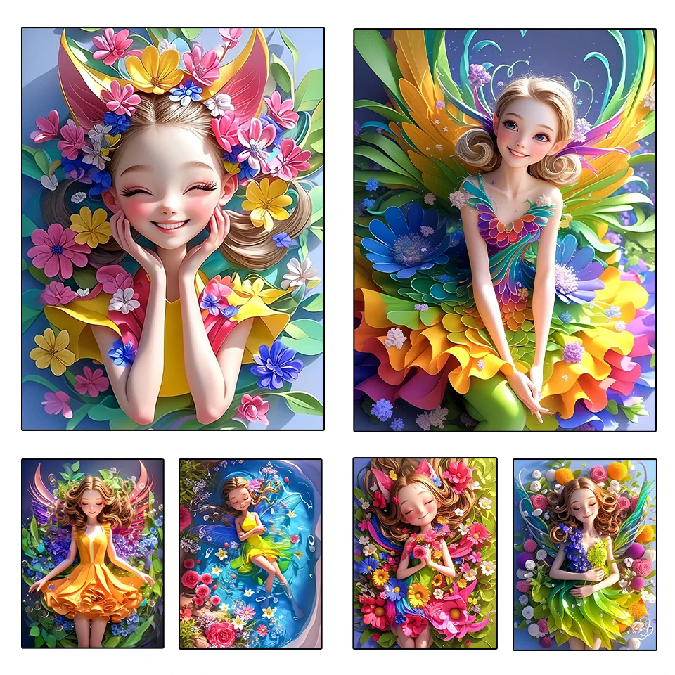 Cartoon Girl Diamond Painting Complete Set Fairy Tale JewelryCyoss Embroidery Round Square Mosaic Flower 5d Diy Home Decoration