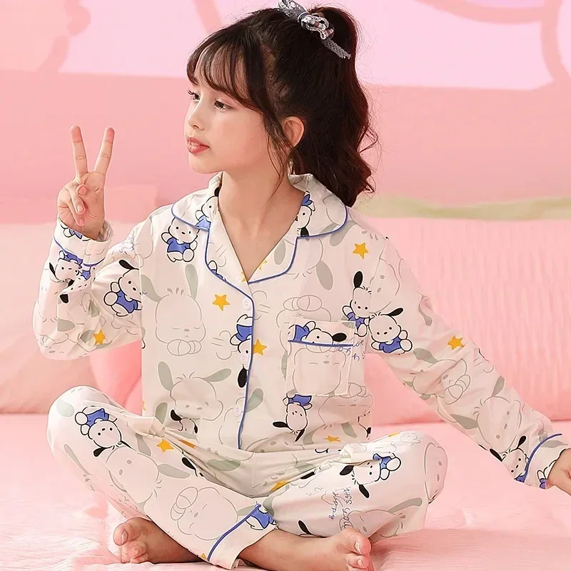 Sanrio Cinnamoroll Kuromi Pochacco Children\'s Pajamas Set Cartoon Anime My Melody Short Sleeve Sleepwear Cute Boy Girl Gifts