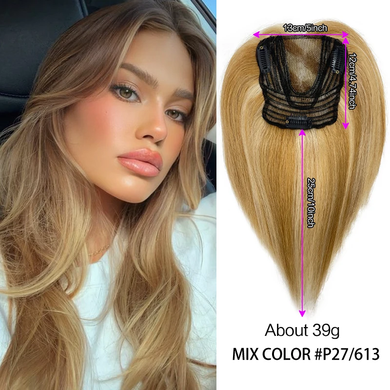 25cm Wig Piece for Women 13X12cm Hairnet 100% Real Human Hair Extensions Swiss Lace Pieces Wigs One Piece with Clips Topper