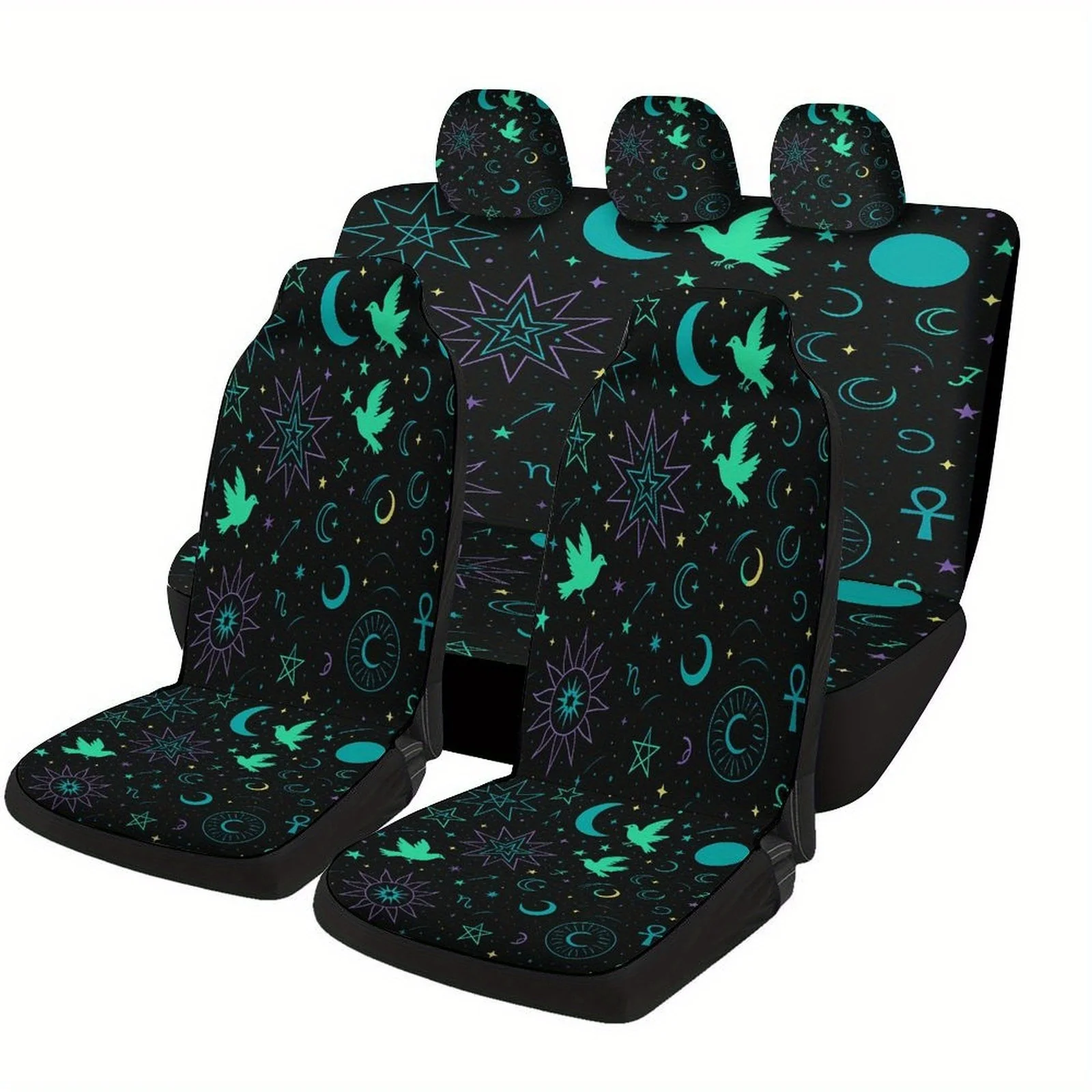 

Astronomy Symbols Pattern Themed Car Seat Cover Set For Most Cars, Fashion Novelty Car Seat Protector Covers Full Set, Universal