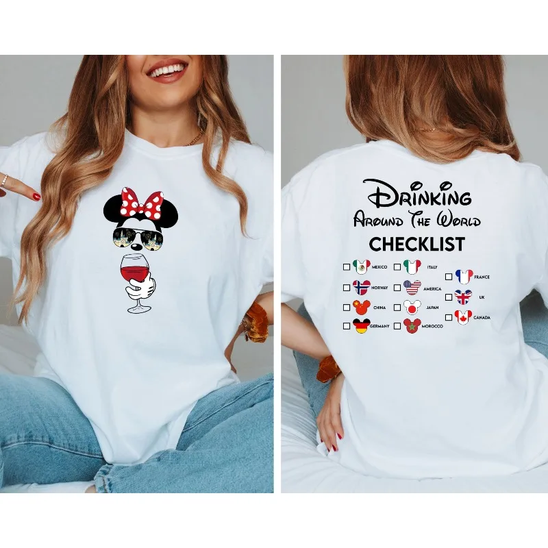 

Рубашки с пивом и вином Микки и Минни, рубашки для питья в мире, список питья в мире, рубашки для пар Диснея, подарки