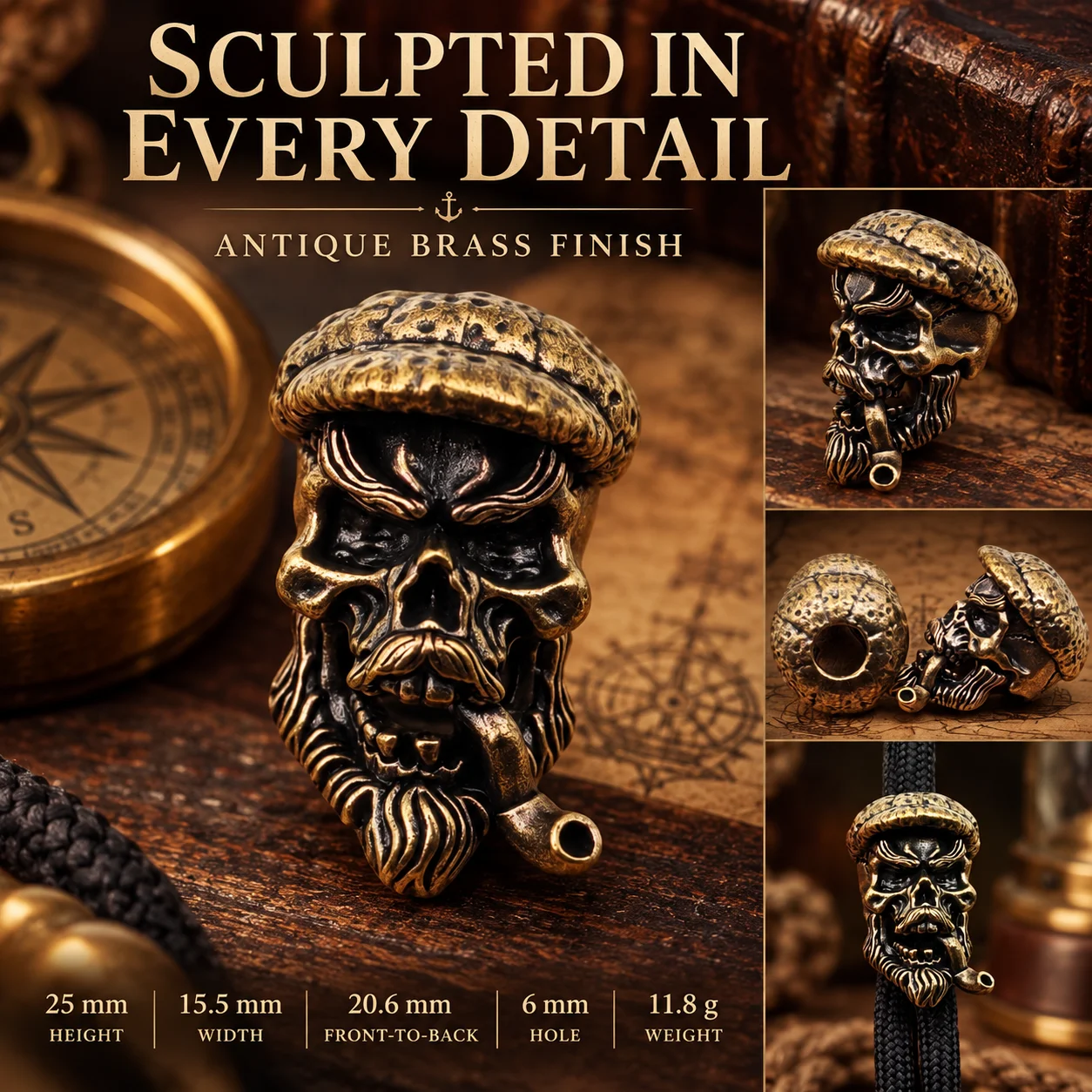 Antique Brass Sailor Captain S - Paracord Survival Bracelet 评论和价格