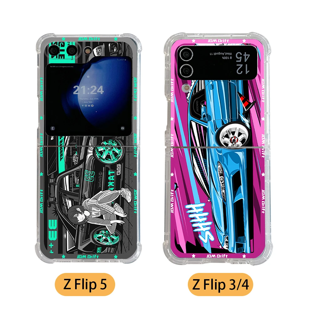 Tokyo design JDM Drift Sports Car Phone Case for Samsung Galaxy Z Flip 3 4 Z Flip 5 6 Z Fold 4 5G PC Soft Anti-fall Back Cover