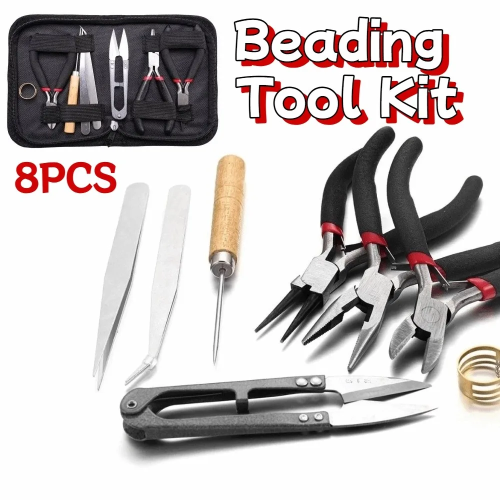 

8Pcs/Set Portable Jewelry Making Pliers Set Non-slip Handle DIY Beading Tool Kit Pliers Beading Tweezers