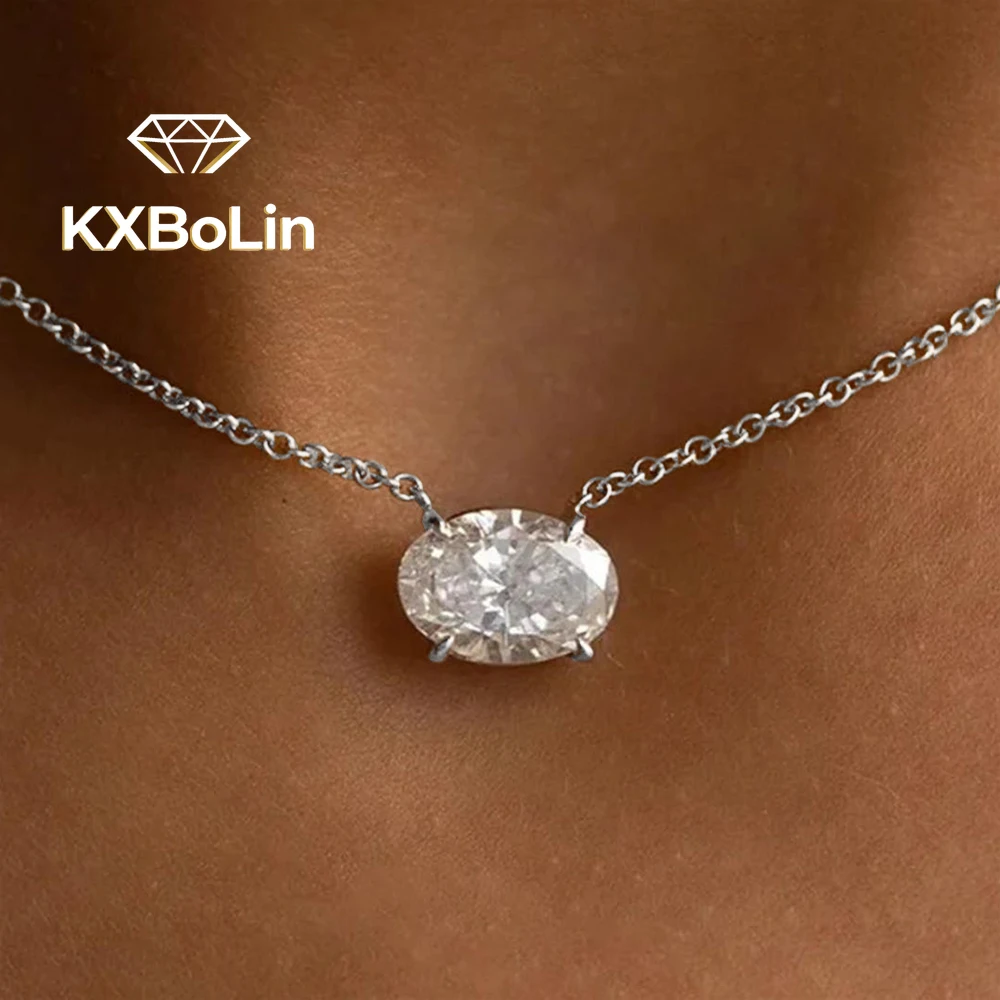 

Ожерелье с подвеской из муассанита и бриллианта овальной огранки в виде пасьянса 1-3 карата, ожерелье из стерлингового серебра 925 пробы, ювелирные изделия для женщин