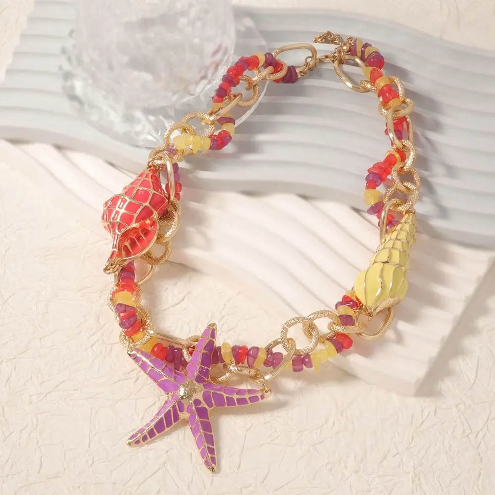 

Ethnic Style Starfish Pendant Necklace Necklace Set Hip Hop Marine Style Necklace Jewelry Accessories Cuba Chain
