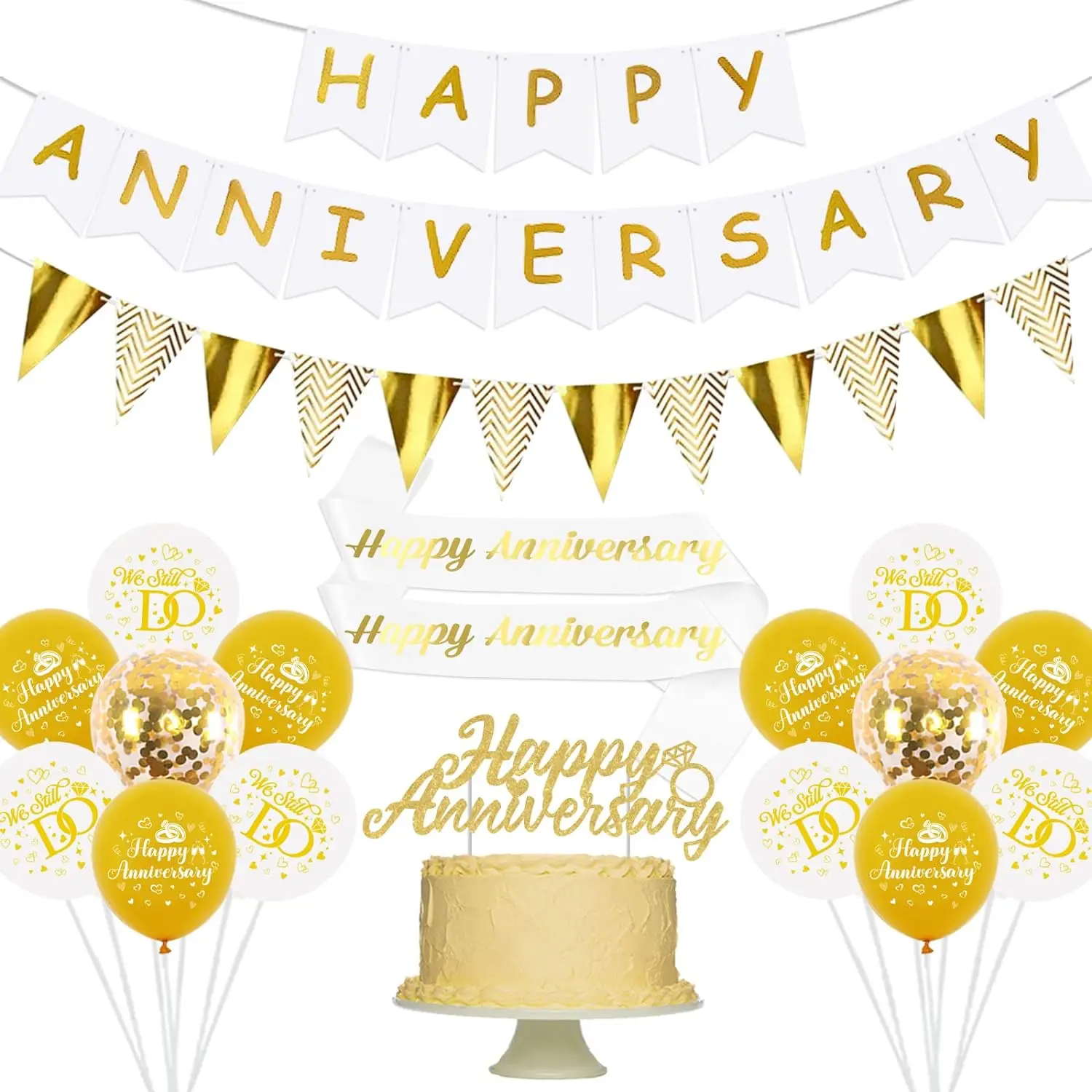 

Happy Anniversary Decor Kit Triangle Flags Bunting Banner Ceremony Balloon Happy Anniversary Sash Wedding Anniversary Supplies