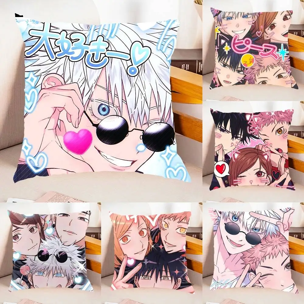 

Cute Anime J-Jujutsu-K-Kaisen Funny Pillow Case Throw Pillow Cover Nordic Vintage Style Cushion Covers Home Living Room Sofa Co