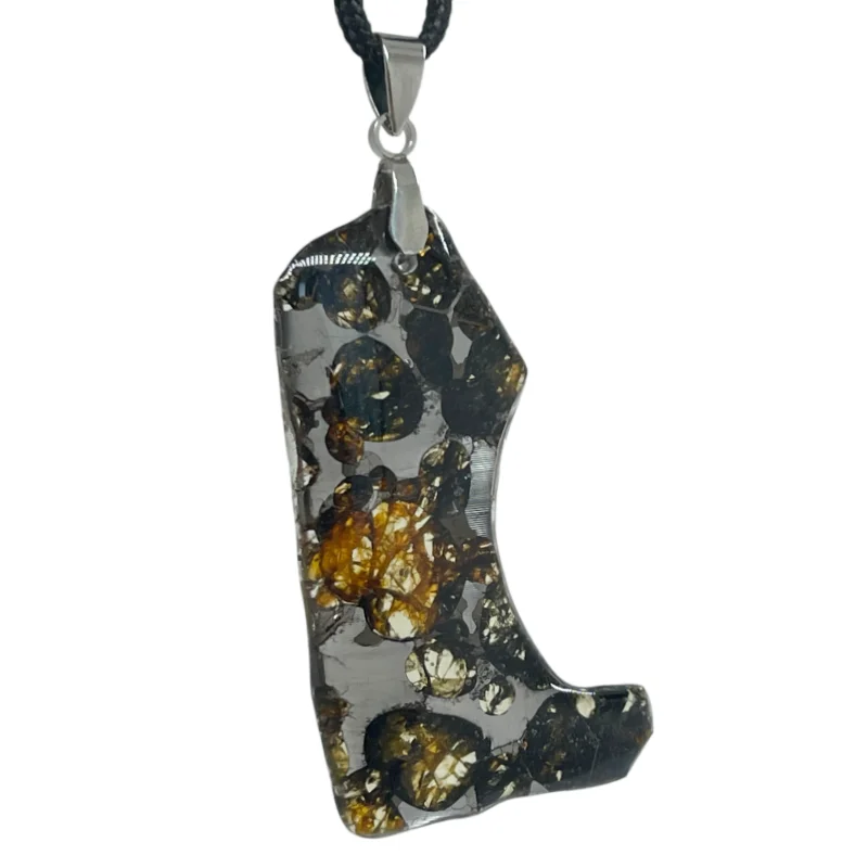 Natural Seymchan Pallasite Meteorite Necklace Irregular Olivine Iron Meteorite Unique Pattern Collectible Cosmic Jewelry LB190