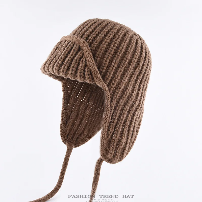 

Корейская вязаная шапка-ушанка, теплая зимняя шапка для мужчин и женщин, однотонная повседневная шапка-ушанка в стиле бомбер