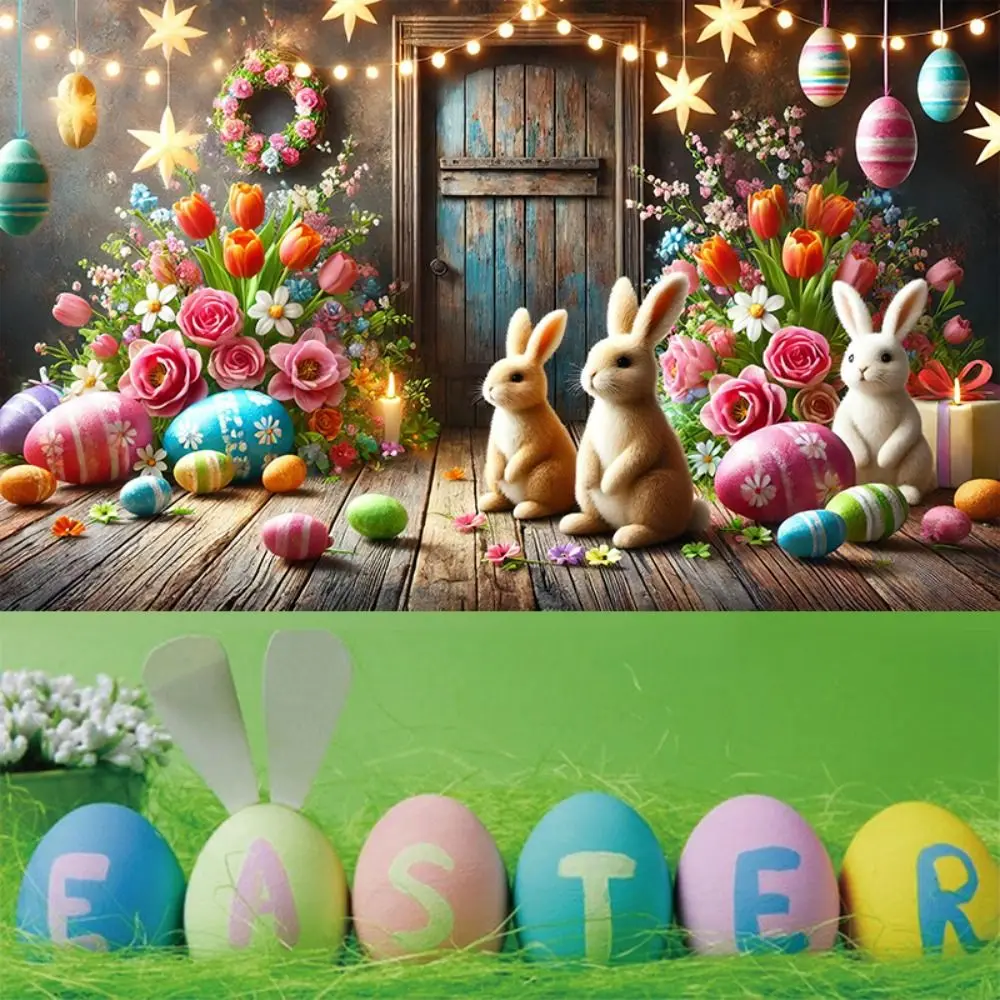 Cartoon Easter Photography Backdrop 180*110cm Flowers Grass Easter Hanging Banner Polyester Colorful Poster Photo Props