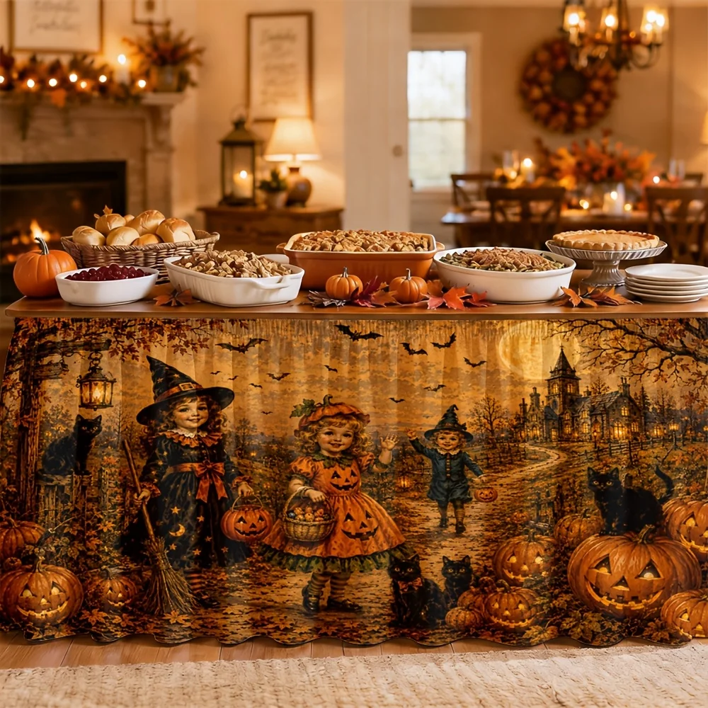Send a tablecloth and table skirt 1 piece. Halloween-themed table flag. Polyester retro horror haunted house decoration.zyc