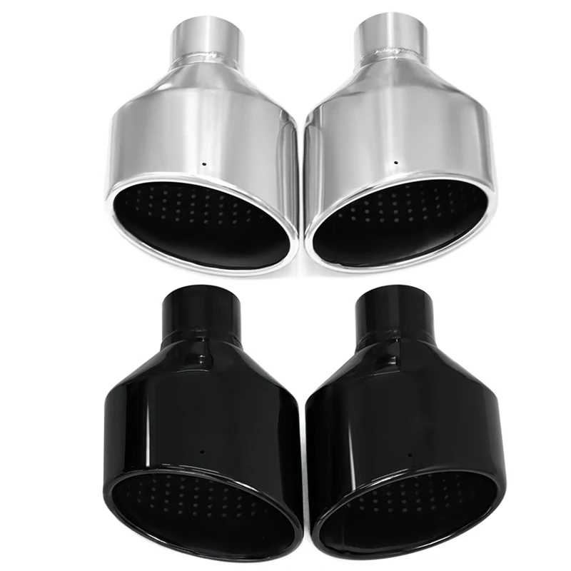 Glossy Matte Black Silver Car Exhaust Tailpipe 60mm Universal Oval Muffler Tip Mesh Insert Left Right Pair for Audi Leon