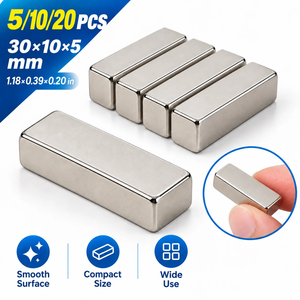 5/10/20 Pcs 30x10x5 Magnet Block Super Powerful Strong Permanent Magnetic for Fridge, DIY, Building, Scientific