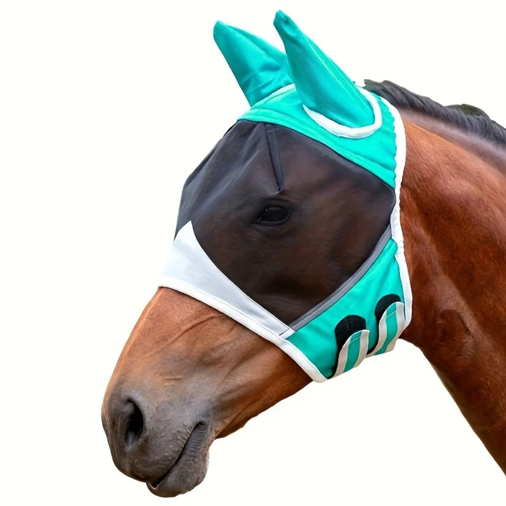 Fine Mesh Horse Fly Mask W/Ears, UV Blocking 3D Eye Visor with Extra Fleece Cushioned Forehead, Protection From Insect Pests