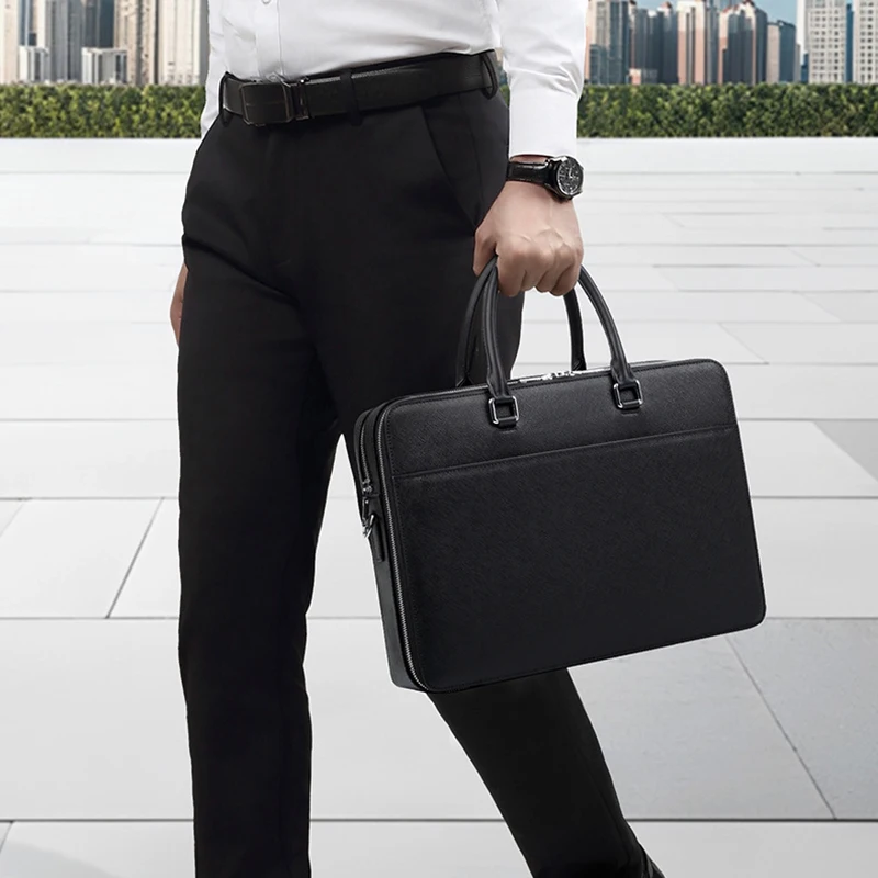Split Leather Briefcase for Man Luxury Cowhide Vintage Executive Laptop Document Handbag Tote Shoulder Business Portable Bag