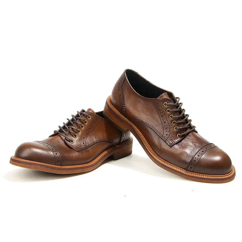 Fashion Highquality Retro Cowhide Brogue Men's  Shoes Casual  all Genuine Leather Brown black Formal  Business Derby Shoes