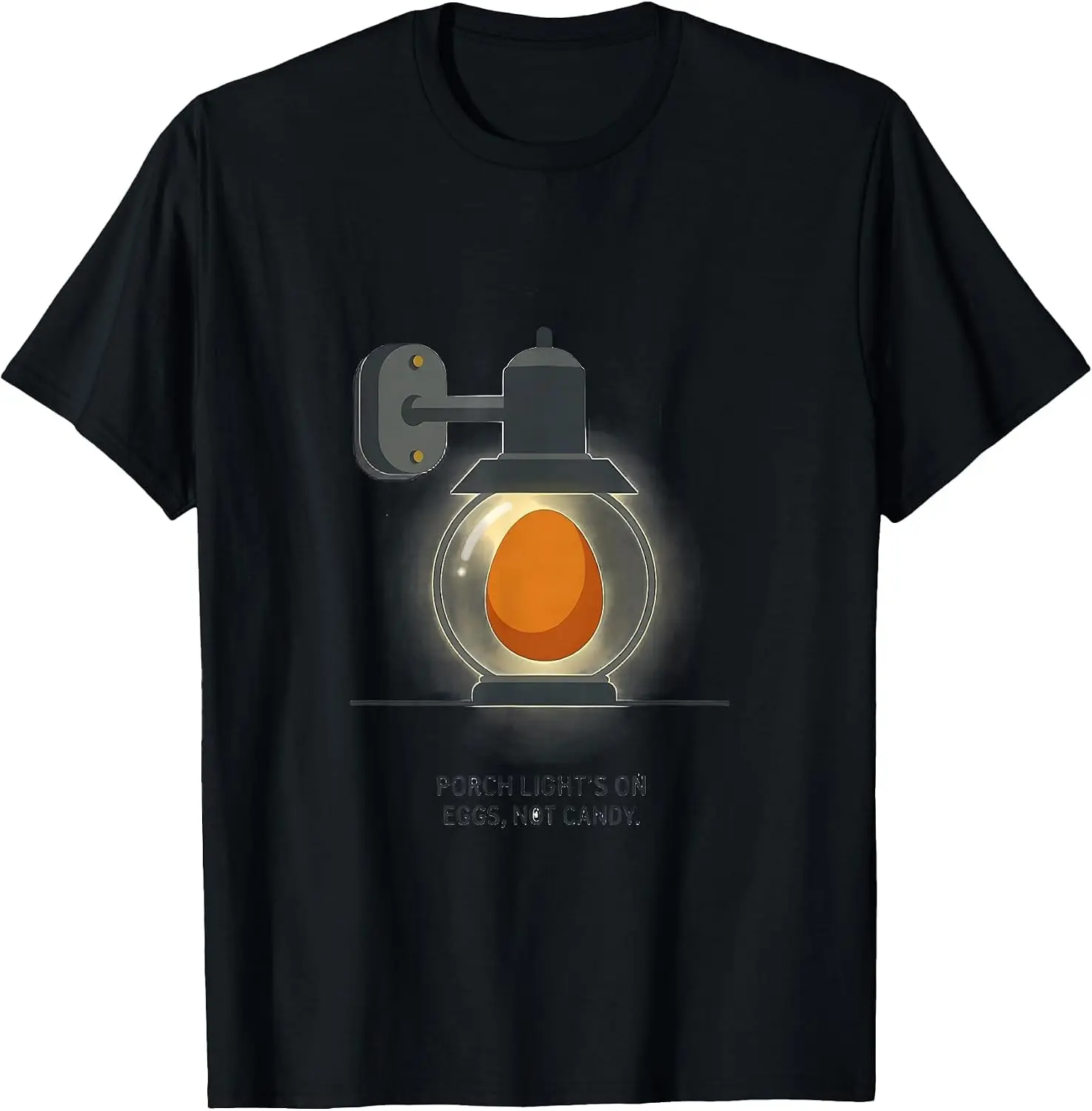 Men's Porch Light's On Eggs Not Candy Funny Chicken Halloween Farm T-Shirt Men's Spooky Halloween Graphic Print T‑Shirt, Crew Neck Short Sleeve Casual Cotton Tee For Holiday Party Daily Street Wear.