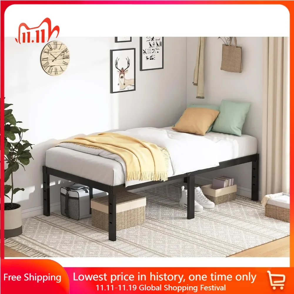 

Single Bed Frame, 18 Inch, Sturdy Platform Bed Frame, Twin, No Box Spring Required, Heavy Duty Metal Beds Frames