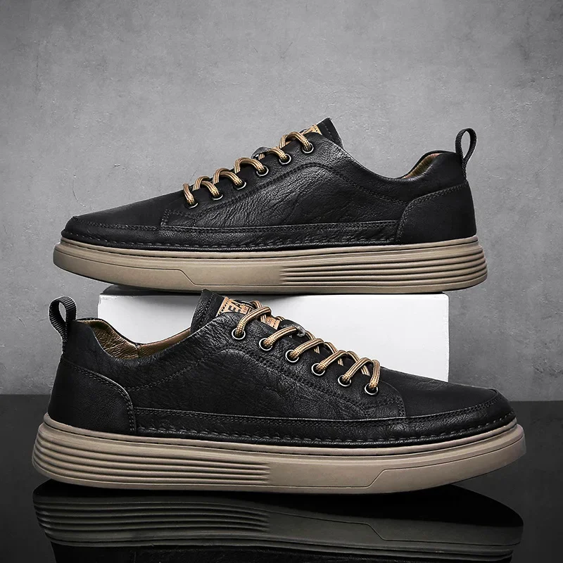 Korean Men Luxury Sneakers 2025 New Leather Shoes Fashion Oxfords Men Dress Shoes Lace-up Casual Designer Sneakers Mens Shoes