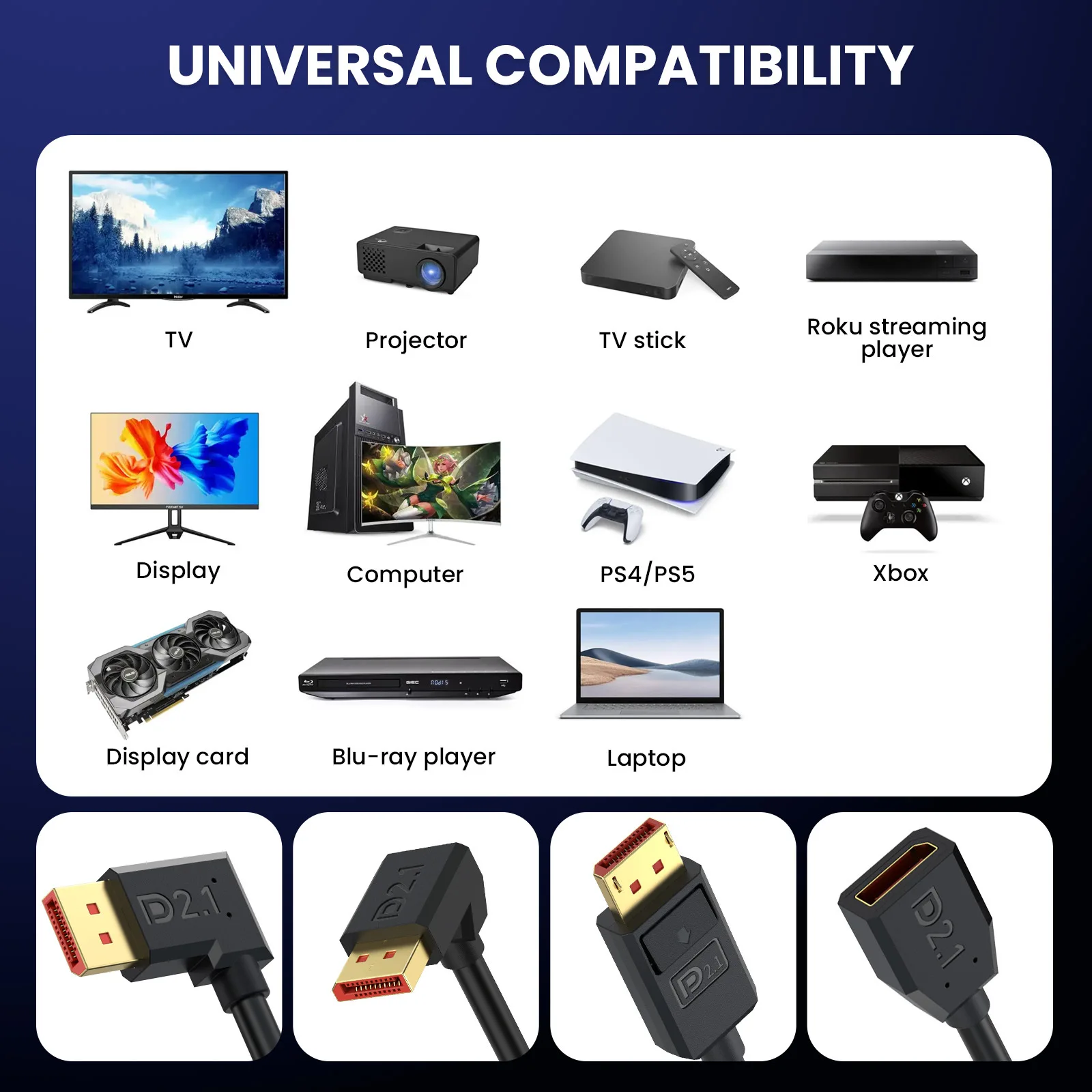 Displayport Cable 2.1V Cable 16K@30Hz 8K@120Hz 4K@240Hz 165Hz 144Hz Support 52Gbps HDR HDCP DSC 1.2a Compatible FreeSync G-Sync