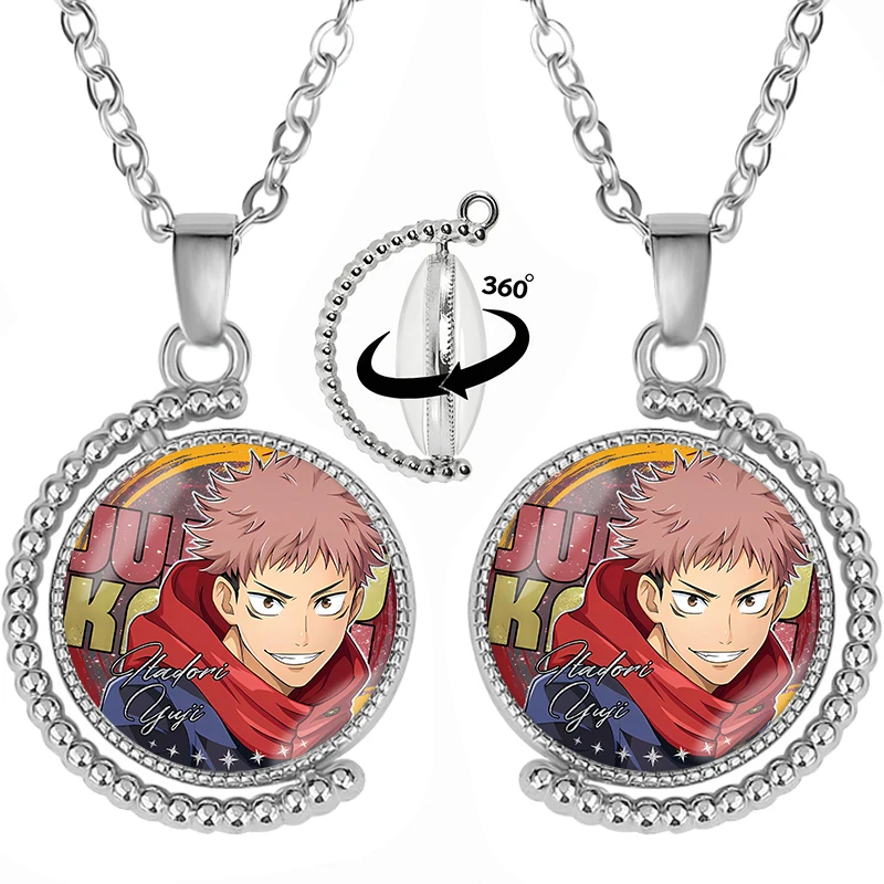 Jujutsu Kaisen Double-sided Printing Necklaces for Couple Anime Cartoon Printed Rotatable Necklace Men Women Fashion Necklaces