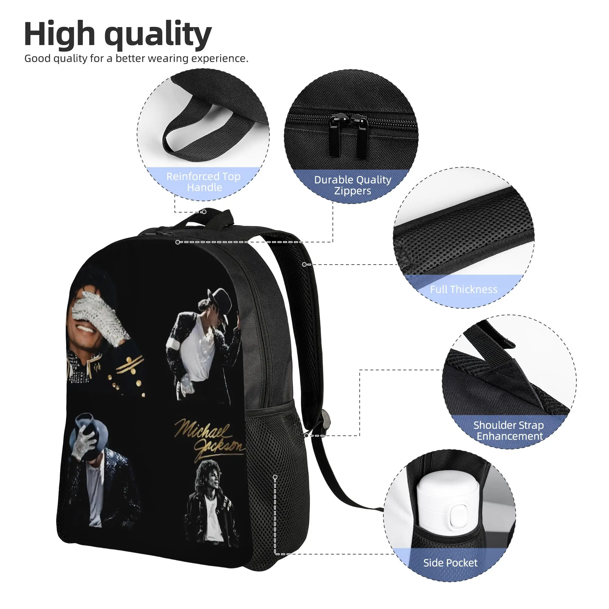 Michaels Jacksons Singer Pop Backpack for Men Women Fashion Student Work Daypack  College Shoulder Bag Lightweight