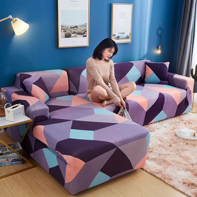 Sectional Sofa Cover Living Room L Shaped Sofa Protector Elastic Anti-dust Geometric Printed Cushion Cover Sofa Fundas Sofa