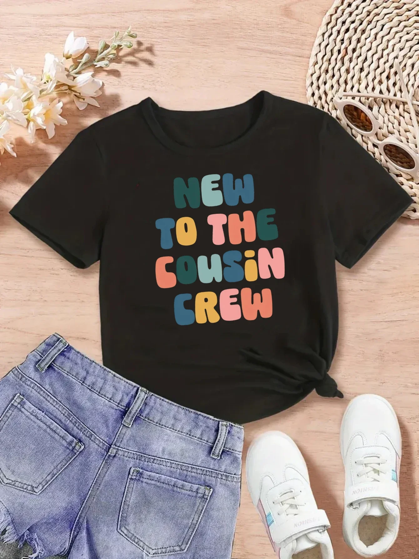 

Kawaii Kids Clothes New To The Cousin Crew Letter Printed T Shirt Girls Pregnancy Announcement Shirt Toddler T-Shirt