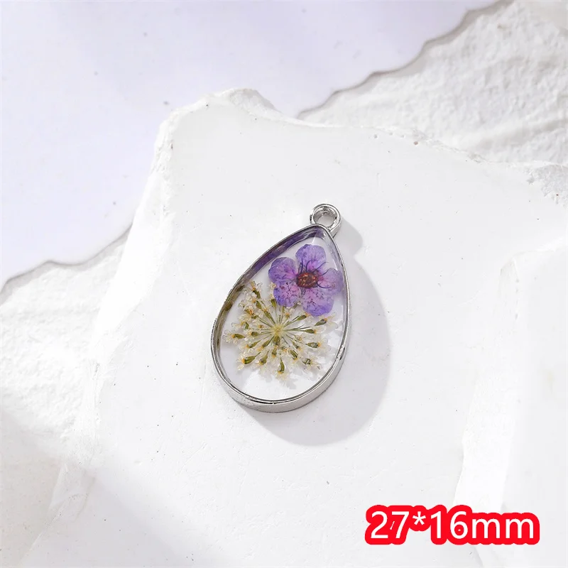 أحدث 30 قطعة/الوحدة اللون الطبيعي المجففة زهرة الأساسية الهندسة قطرة الماء شكل سبيكة العائمة المدلاة الخرز diy مجوهرات الإكسسوار #6