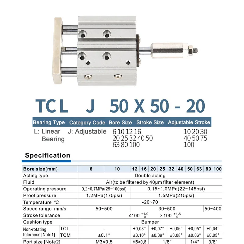 Three Axis Cylinder TCLJ Adjustable Stroke with Guide Rod Cylinder Diameter 16-63mm Cylinder Stroke 25-150mm