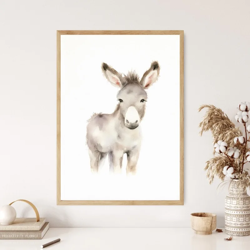 Watercolor Farm Animals Baby Horse Ducks Sheep Posters and Prints Canvas Printing Wall Art Picture for Kids Room Nursery Decor view 3