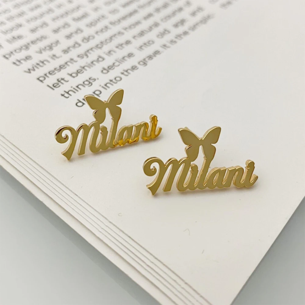 Stainless Steel Customized English Name Letter Earrings, Versatile And Exquisite Earrings, Boxed And Available For Wholesale