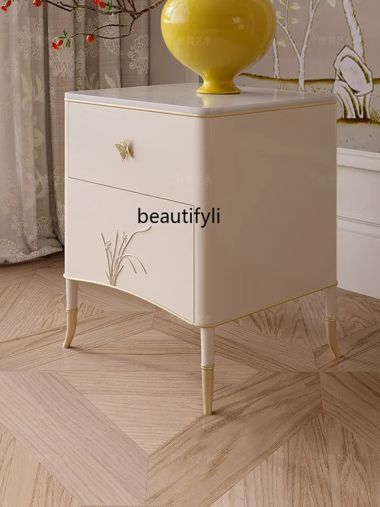 

zq French Chinese Style Bedroom Light Luxury Elegant Storage Cabinet Bedside Table