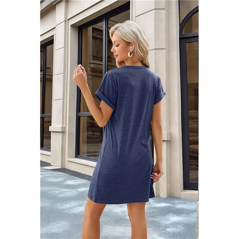 ABRT-สตรีฤดูร้อน T เสื้อชุดลําลองหมวก Crewneck หลวม Shift มินิเดรส
