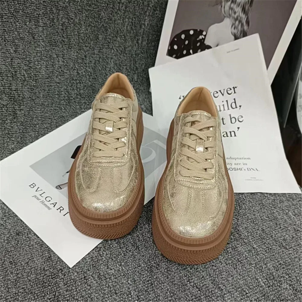 FEDONAS Gold Silver Fashion Women Sneakers High Platforms Comfort Casual Shoes Round Toe Cross-tied Genuine Leather Shoes Woman