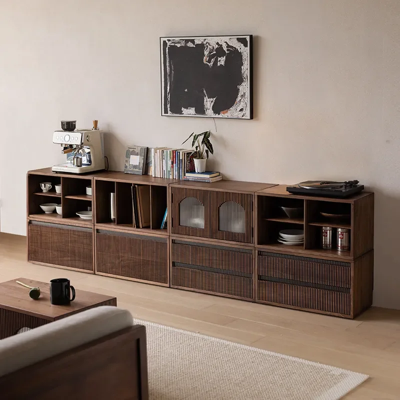 Modern North American Black Walnut TV Cabinet Solid Wood Storage Display Unit for Living Room Dining Area Bookcase Sideboard