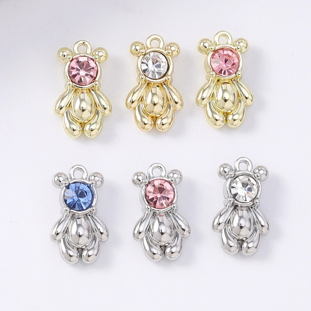 

5 шт., милые подвески в виде медведя из сплава с кристаллами CZ, подвески для изготовления ювелирных изделий, ожерелье, серьги, браслет, аксессуары ручной работы «сделай сам», поставки