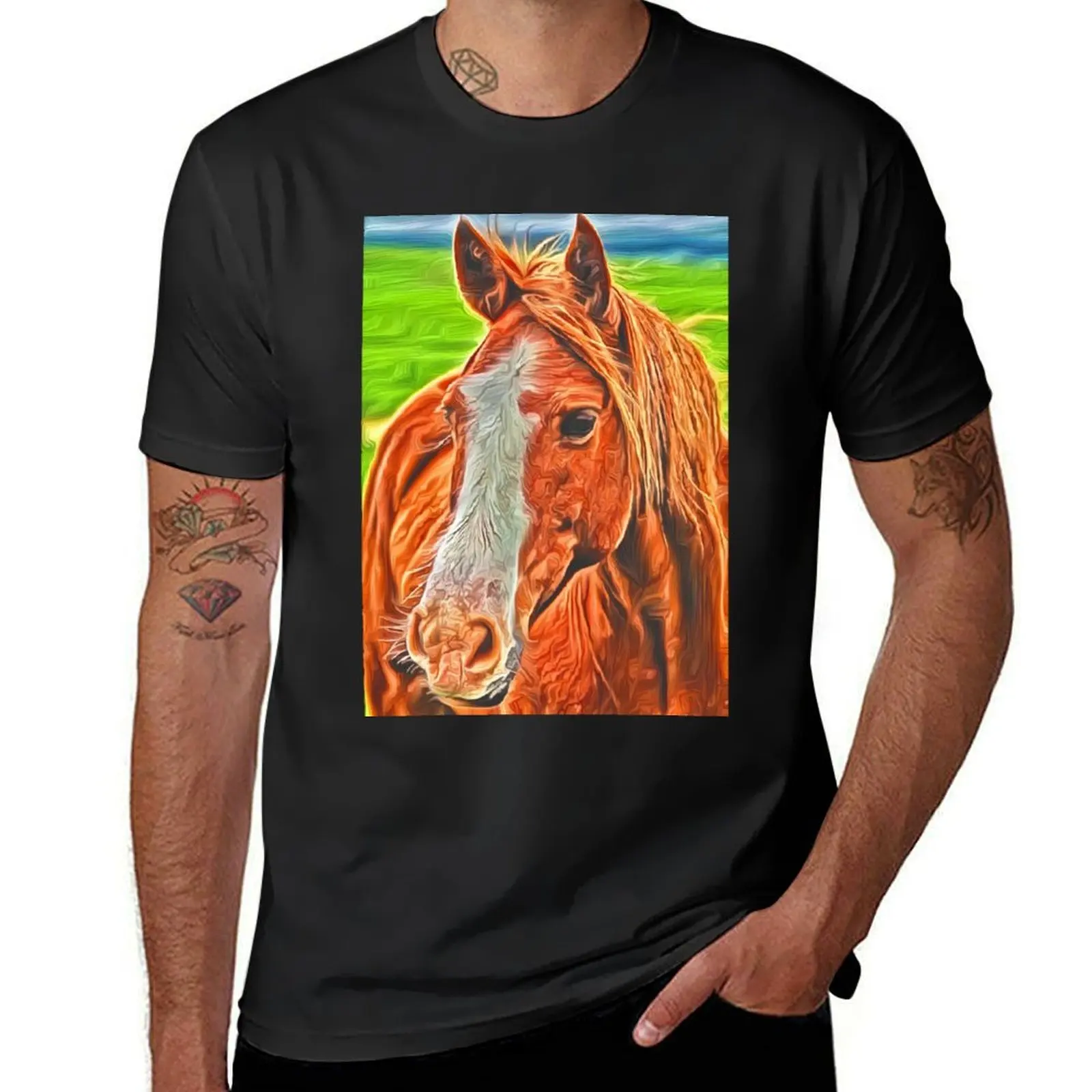 Brown Horse Portrait 1 T-Shirt man t shirt boys animal print mens t shirts top quality