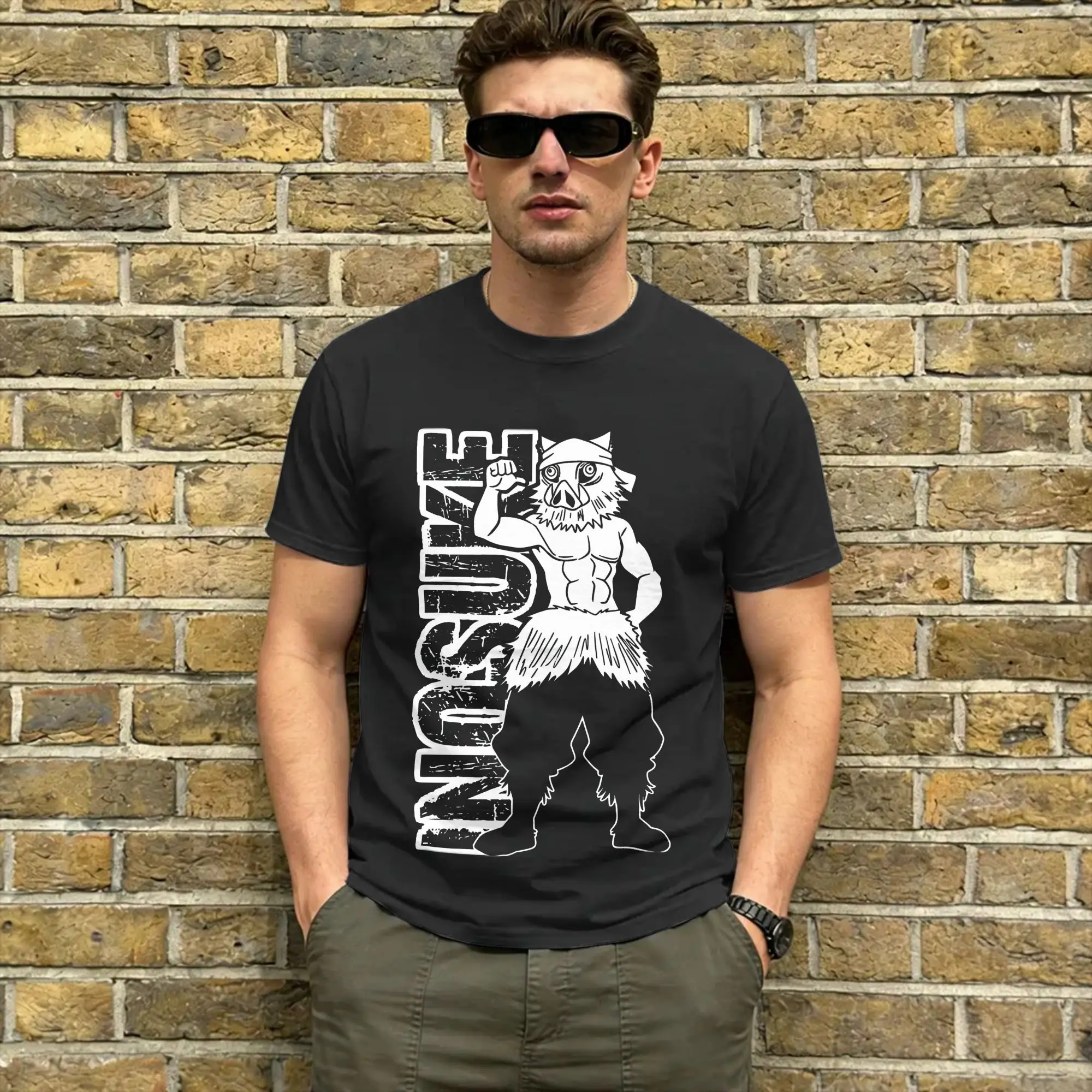 Inosuke  T Shirt Summer Demon Slayered Novelty T Shirts Men 100 Cotton O-Neck Oversize Tees Short-Sleeve Streetwear Tshirt