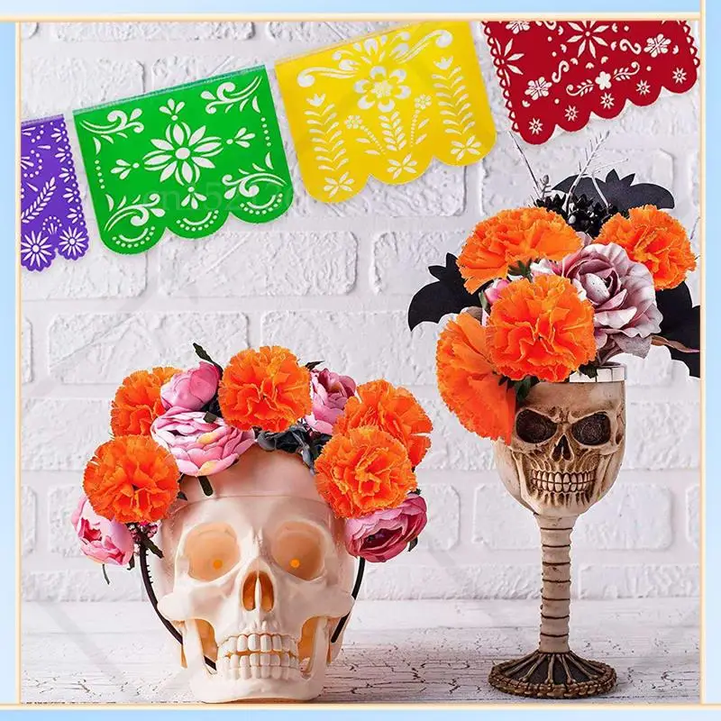 

-SPOR Marigold Flower Heads Bulk, 800Pcs Artificial Flowers Heads For Garlands Crafts, Silk Marigold Fake Flowers, Orange