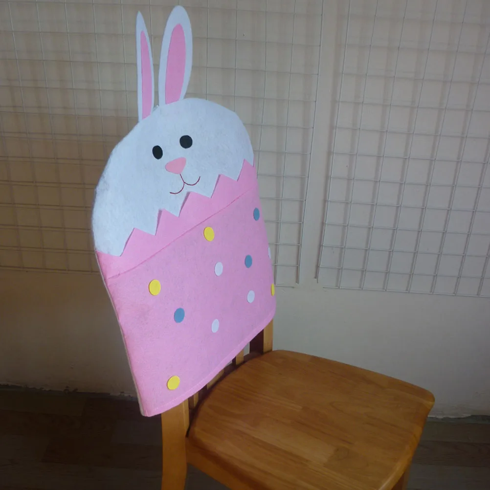 

Pink Rabbit Design Easter Theme Removable Chair Back Covers Bunny Decorations For Home Party Dining Chairs Comfortable Fit